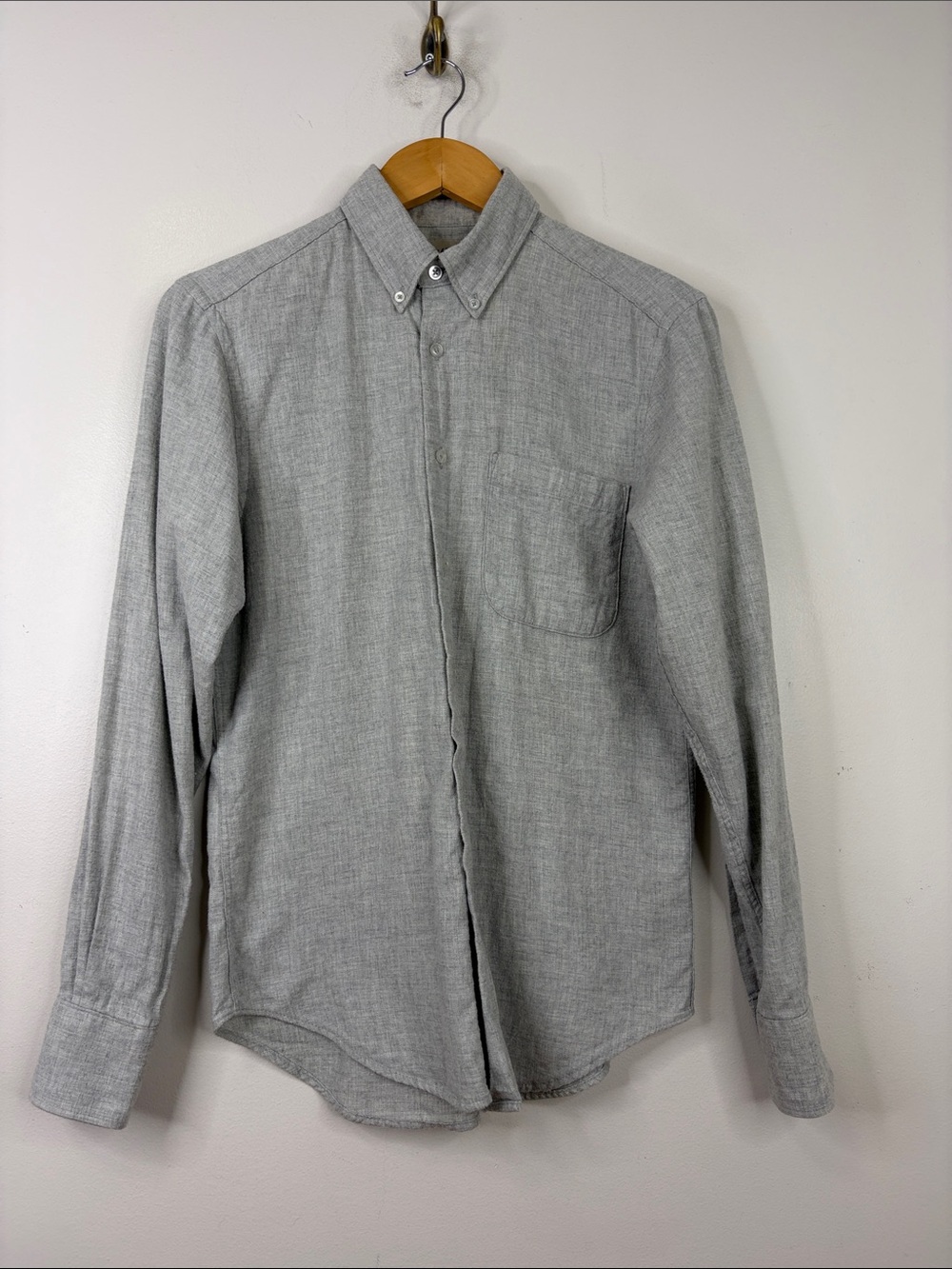 Naked and Famous Shirt Mens Small Light Gray Cotton Flannel Long Sleeve Collar